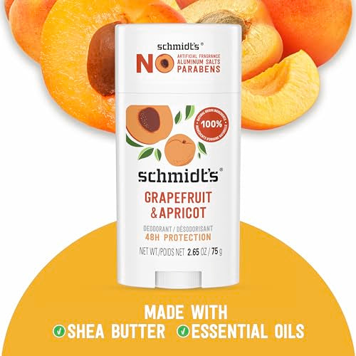 Schmidt's Aluminum-Free Vegan Deodorant Grapefruit & Apricot with 24-Hour Odor Protection, 2 Count for Women and Men, Natural Ingredients, Cruelty-Free 2.65 oz