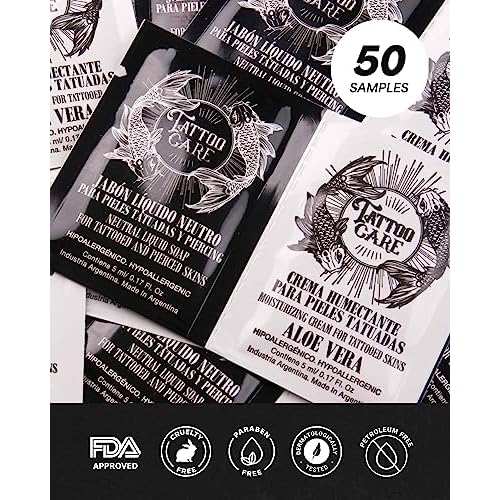 Tattoo Aftercare Kit - Cream and Soap (50-Pack), Brightening Formula for Tattoo Artists & Travel - Ink Hydration Tattoo Lotion Pillow Packs