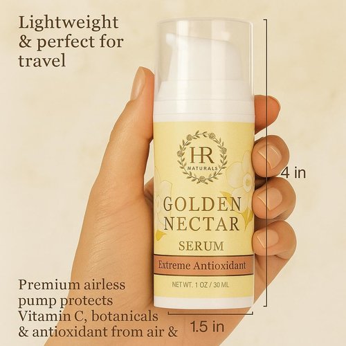 Hope Ridge Naturals Golden Nectar Serum, Organic Antioxidant Face Serum with Vitamin C, Hyaluronic Acid, CoQ10, Seabuckthorn, Rosehip, 1 oz