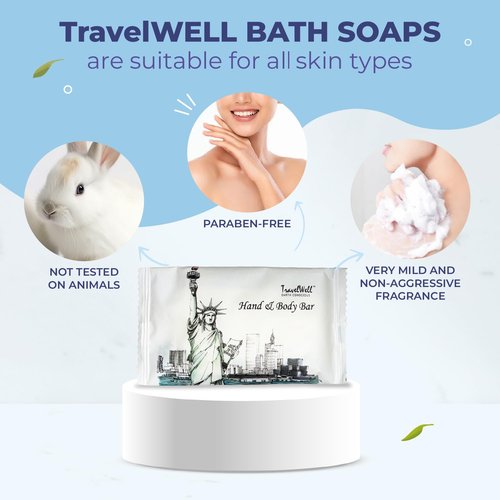 Travelwell Rectangular Bar Soap - Individually Wrapped Hotel-Style Bars - Compact Travel Soap for Toiletry Kits - Bulk Toiletries for Hotels & Care Kits - Pack of One Hundred, 0.5 lb
