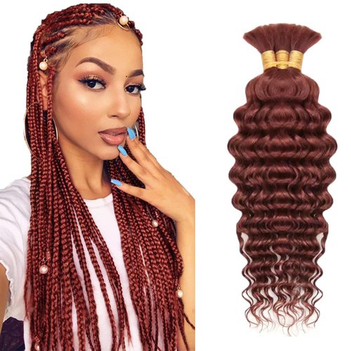 Reddish Brown Braiding Hair Deep Wave Bulk Brown Human Braiding Hair 12 12 12 Inch Deep Curly Color 33 Boho Human Hair for Braiding Hair Extensions