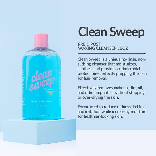 Relax and Wax Clean Sweep 2-in-1 Pre & Post Waxing Cleanser – No-Rinse, Anti-microbial & Moisturizing Formula – Removes Oil, Dirt & Makeup – Soothes & Preps Skin for Effective Waxing– 16oz