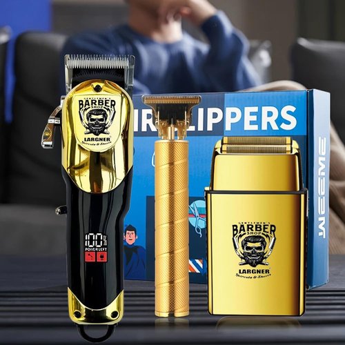 Largner Hair Clippers for Men Professional, Cordless Beard Trimmer & Electric Razor Shavers for Men, Rechargeable 3 Piece Barber Hair Cutting Kit LED Display Men's Grooming Kit