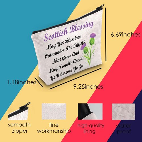 MNIGIU Scottish Thistle Makeup Cosmetic Bag Scottish Blessing Gift May Yer Blessings Outnumber The Thistle That Grow Travel Zipper Pouch (scottish blessing bag)