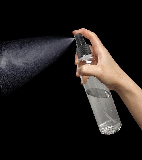 ljdeals 8 oz Clear Plastic Spray Bottles, Black Fine Mist Sprayer, Refillable Empty Bottles for Essential oils, Perfumes, Travel. Pack of 6, Made in USA