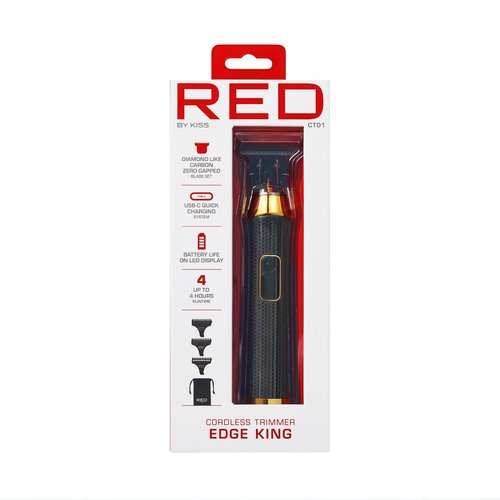Red by Kiss Edge King Cordless Trimmer, Zero-Gapped DLC Blade for Precision Detailing, USB-C Quick Charge, Up to 4 Hours Runtime, Luxury Pouch, Blades Cover & Cleaning Supplies Included