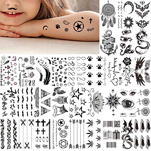 66 Sheets 3D Small Black Temporary Tattoos For Women Men Waterproof Fake Tattoo Stickers For Face Neck Arm Children Flower Birds Star Realistic Tatoo Kits For Boy Girls Adults