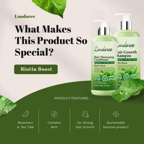 Rosemary Shampoo and Conditioner Set for Hair Growth – Biotin & Tea Tree Oil – Thickening & Strengthening Formula for Thinning Hair, Hair Loss, Scalp Therapy – 13.5 fl oz Each (400ml)