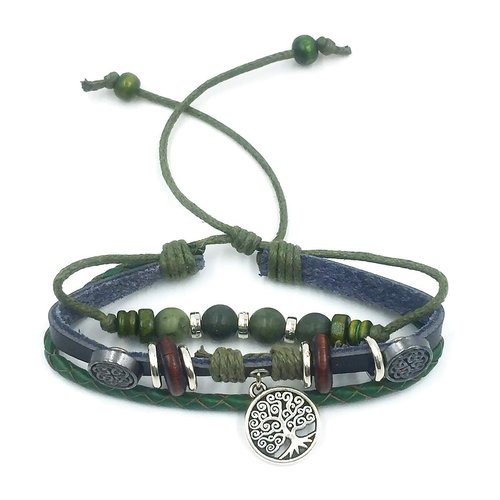 Connemara Marble and Leather Tree of Life Bracelet