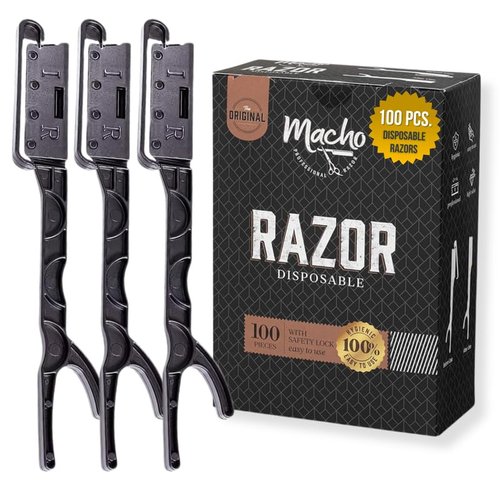 Professional Straight Razors for Men - 100 pcs. Disposable Straight Edge Razors with Stainless Steel Blade and Guard - Essential Barber Accessories for Close Shaving and Grooming by Better Barber
