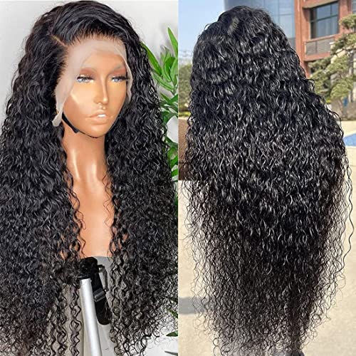 Water Wave Lace Front Wigs Human Hair 13x4 HD Transparent Lace Frontal Wigs for Women Human Hair Pre Plucked with Baby Hair 180% Density Wet and Wavy 30 Inch