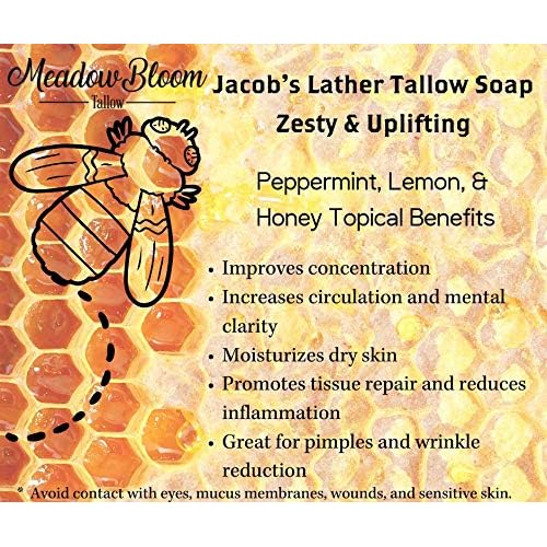 EST'D 2004 HC Meadow Bloom Tallow Bar Soap - Honey & Lemon 2 Pack - Made with All Natural 100% Grass Fed Tallow Handmade Soap Bar - Great for Face or Body Soap