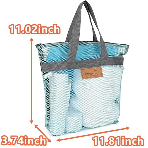 Rotema Mesh Shower Bag with Zipper, 11.8x9.8Inches Small Pool Shower Bag, Men Women Gym Toiletry Essentials, Blue