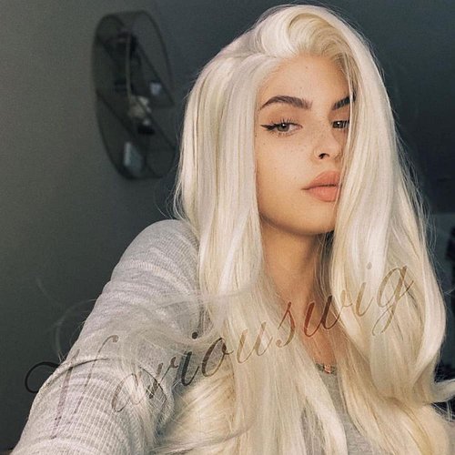 variouswig Platinum Blonde wavy lace front wig long natural platinum blonde heat resistant synthetic lace front wig for Woman cosplay 24inch