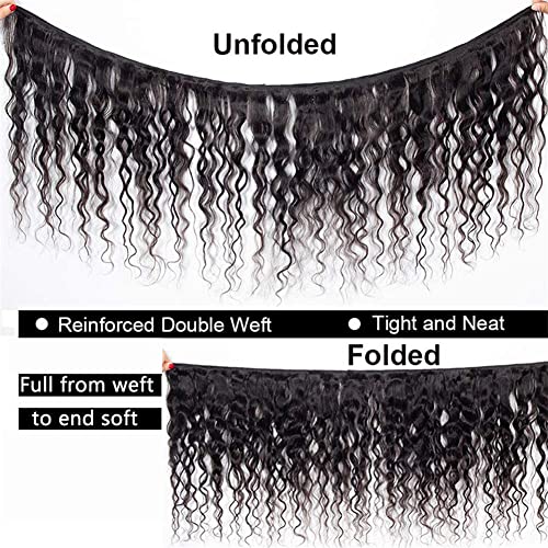 Water Curly Human Hair Bundles Water Wave 4 Bundles (22 24 26 28 Inch) Brazilian Virgin Remy Hair Weave Human Hair Water Wave Bundles Hair Extension Natural Color