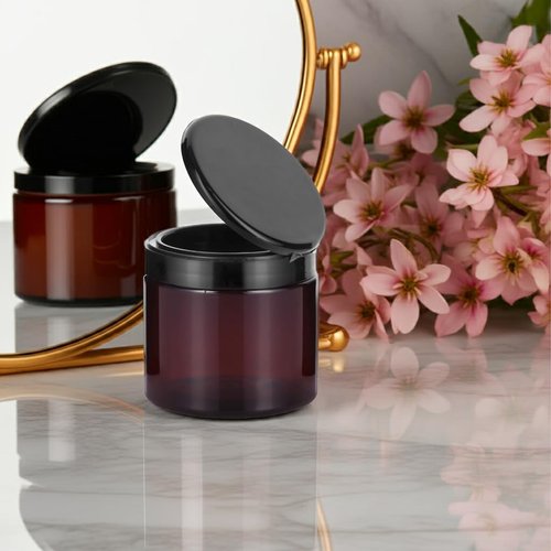 16 oz Amber PET Plastic Refillable Jar with Black Flip Top (6 Pack)