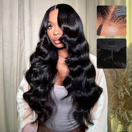 CHEETAHBEAUTY 7x6 Glueless Wigs Human Hair Pre Plucked Pre Cut 16 Inch Body Wave Lace Front Wigs Human Hair for Women 7x6 HD Lace Closure Wigs with Elastic Drawstring 200% Density Natural Color