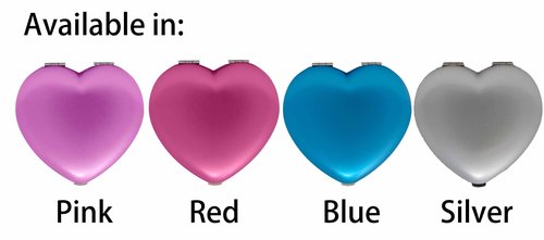 Set of 3 Contemporary Heart-Shaped Compact Mirrors with Reflective Finish (Pink)