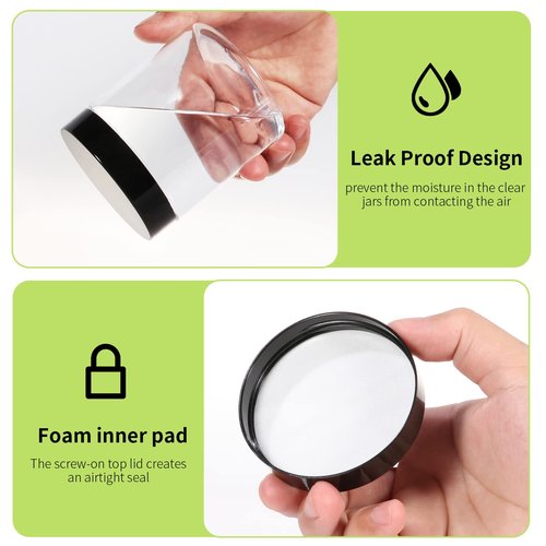 48 Pack 120ml 4 oz Empty Clear Plastic Jars with Black Lids, Refillable Round Containers for Slime,Beauty Products, powder, Cream, Scrubs, Cookie,Dried Fruit. Include 1 Pen and 120 Labels.
