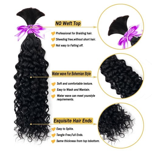 Human Braiding Hair for Boho Knotless Braids Bulk 20inch Curly Bundles Human Hair for Micro Braiding Wet and Wavy Water Wave No Weft Human Hair Extension for Box Boho Braids 100g with 2 Bundles