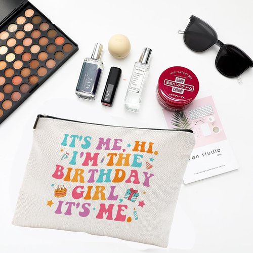 It's Me Hi I'm the Birthday Girl White Makeup Bag for Singer Fans,Music Lovers Merch Birthday gifts for Fans,White Cosmtic Bag for Fans