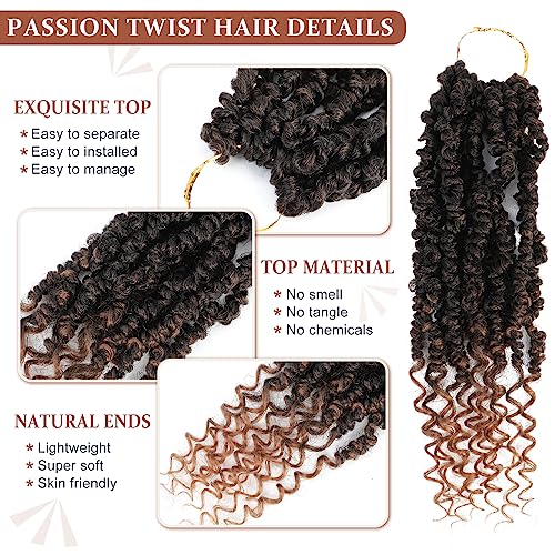 Passion Twist Crochet Hair, Passion Twist Crochet Hair Pre-Twisted 14 inch 8 Packs, Soft Pre Looped Curly Crochet Braid Hair Extension,Pre Looped Crochet Hair For Black Women(T30)