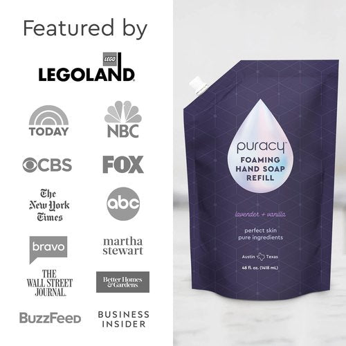 Puracy Foaming Hand Soap Refill - Plant-Powered Natural Hand Soap As Seen on TikTok, Non-Toxic, Sulfate-Free Liquid Soap, Moisturizing Foam Handwash Liquid (Lavender & Vanilla, 48 fl oz)