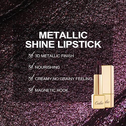 Oulac Halloween Black Lipstick for Women, Black with Raspberry Shimmer, High-Impact Lipcolor with Moisturizing Creamy Formula, Vegan & Cruelty-Free, Midnight Mirage (21)