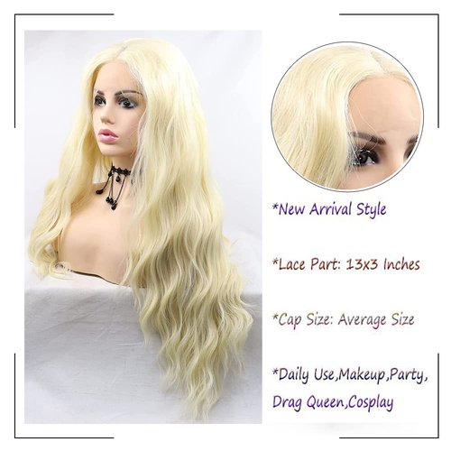 Angle Lucky Blonde Deep Curly Wig Long Curly Blonde 613 Natural Hairline Glueless Wig Synthetic Pre Plucked Soft Wig Heat Resistant Fiber Cosplay Makeup Wigs for Women 24 Inches