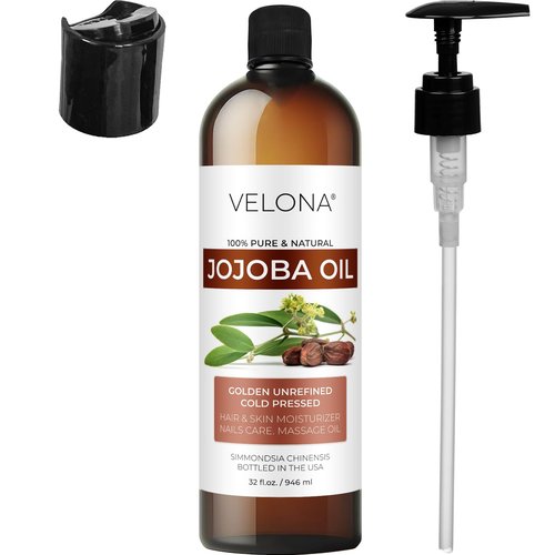 velona Jojoba Oil - 32 fl oz (With Pump) | 100% Pure and Natural | Golden, Unrefined, Cold Pressed, Hexane Free | Moisturizing Face, Hair, Body, Skin Care
