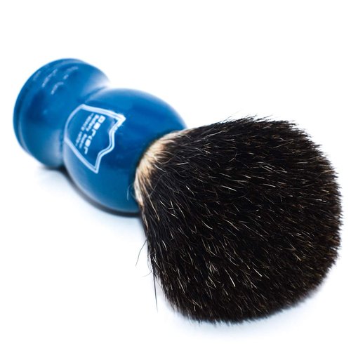 Parker 100% Black Badger Shaving Brush with Blue Wood Handle & Stand – Premium Wet‑Shaving Lather Brush for Men