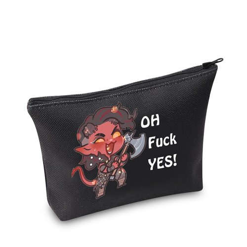 JXGZSO Oh F Yes Karlach Inspired Cosmetic Bag Funny RPG Gamer Gift BG3 Tiefling Makeup Bag (Oh F Yes Karlach Black)