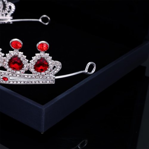 Kamirola Tiaras Princess Crowns for Women and Girls Crystal Headbands for Bridal, Princess for Wedding and Party(TR21) (Silver & Red)
