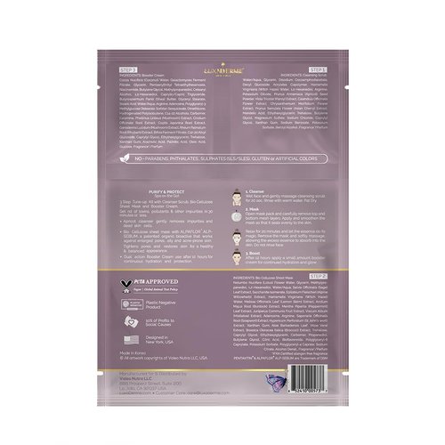 LuxaDerme Purify & Protect 3 Step Tune-Up Kit - Cleansing Scrub, Bio Cellulose Sheet Mask, Booster Cream (Pack of 5)