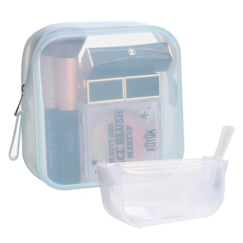 BS-MALL Silicone Travel Makeup Bag – Transparent Cosmetic Storage Pouch, Waterproof, Easy to Clean, 2-Pack