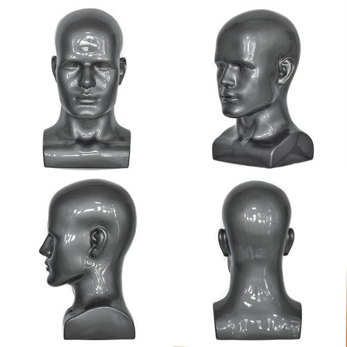 VEELTRAS Male Mannequin Head PVC Professional Head Model Training Display for Wigs Hat Mask Scarf Sunglasses with Mount Hole (sliver grey)