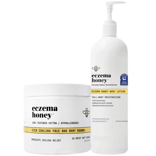 ECZEMA HONEY Itch Cooling Face & Body Rounds & Oatmeal Body Lotion - Bundle for Sensitive & Dry Skin - Cruelty Free