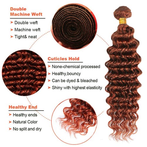 #33 Reddish Brown Bundles Human Hair Deep Wave Bundles 16 18 20 Inch Unprocessed Brazilian Virgin Hair Copper Red Deep Wave 3 Bundle Human Hair Extensions 50 Gram Per Bundle