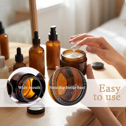 5Pcs 20g 20ml Amber Glass Jars Cosmetic Containers Jars with Plastic Lids Refillable Sample Jars Containers Storage Favor Jar for Lotions Creams Eye Shadow Balm