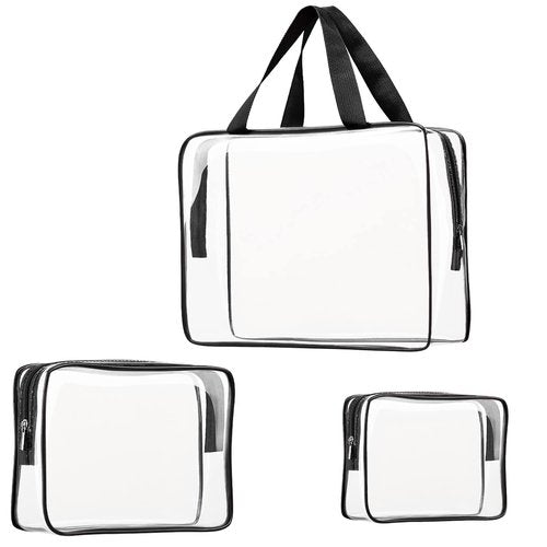 3pcs TSA Approved Clear Toiletry Bag, Crystal Clear Travel Bag PVC Cosmetic Bag, Travel Accessories Clear Makeup Bags Set Carry on Airport Airline Compliant Bag Luggage Pouch with Zipper Handle Women