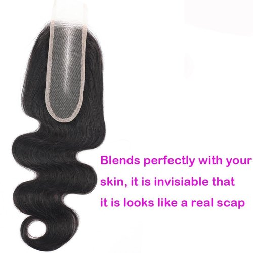 2x6 HD Transparent Skinlike Human Hair Lace Closure Body Wave 16inch 100% Brazilian 2x6 Closure Virgin Human Hair Kim K Middle Part Closure Body Wave Natural Black Glueless Pre Plucked Bleached