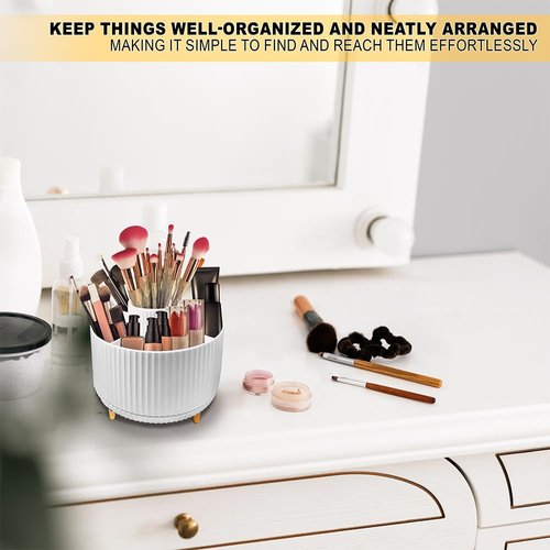 WILL OAK Makeup Brush Organizer - Large Compartment Cosmetic Organizer -Eyeliner, Nail Polish, Art Supply, Bathroom Vanity Desktop Organizer (White)