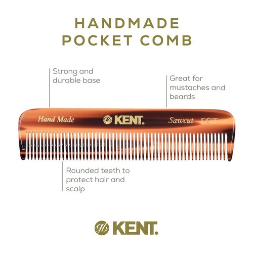Kent Mens Beard Kit, 81T Extra Small Beard Mustache Comb, Fot All Fine Tooth Pocket Comb and PF22 Oval Palm Hair Brush. Beard and Mustache Grooming Kit for Travel and Home Beard Care. Made in England