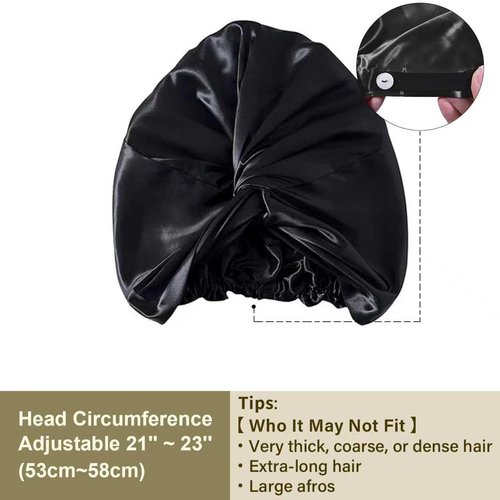 ZIMASILK 22 Momme Adjustable 100% Mulberry Silk Bonnet for Sleeping Women, Silk Hair Wrap for Hair Protection, That Reduces Falling off (1Pc, Black)