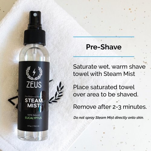 ZEUS 100% Natural Eucalyptus Oil Steam Mist, Aromatherapy Spray for Shower, Sauna, Bath & Pre-Shave, Nasal Relief & Spa-Inspired Refreshment (Made in USA) 4 oz.
