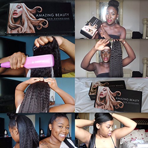 AmazingBeauty Blow Out Clip in Extensions Kinky Straight 8A Grade Thick 100% Remy Hair Natural Black 7 Pieces with 17 Clips 120g/4.2oz per Set Fit For Full Head 22 Inch