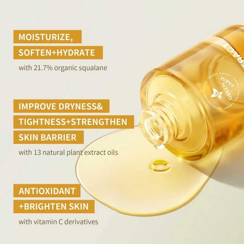 GREEN FARM Organic Squalane Face Oil with Vitamin C - Anti-Aging, Brightening & Repairing Facial Serum for Dry, Sensitive Skin - Ideal for Gua Sha -1 fl oz, ECOCERT Certified