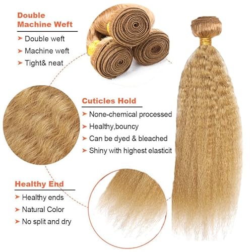 #27 Blonde Bundles Human Hair Yaki Straight Bundles 30 30 30 Inch 3 Bundle Unprocessed Brazilian Virgin Hair Honey Blonde Kinky Straight Human Hair Extensions 50 Gram Per Bundle