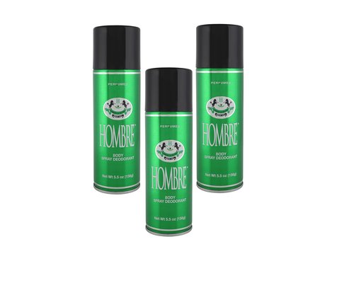 Hombre Green Deodorant Fresh Body Spray for Men 5.5Oz -156g (3 Pack)
