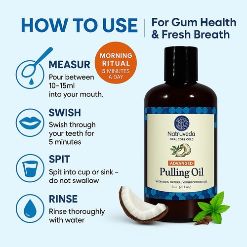 Natruveda Coconut Oil Pulling Mouthwash – 3 Pack, 8 oz Each, Cocomint Flavor, Organic Ayurvedic Oral Rinse, Natural Mouthwash for Teeth and Gums, Coconut Pulling Oil for Daily Oil Pulling